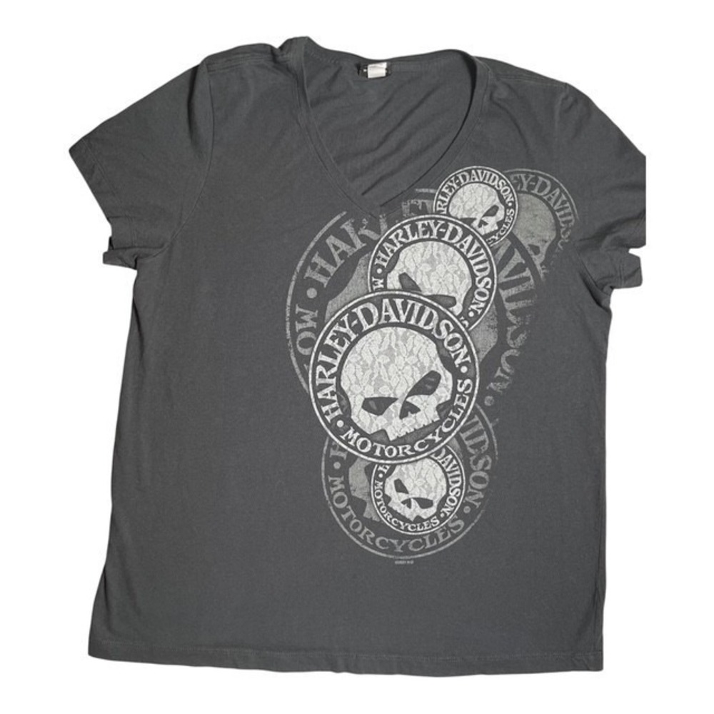 Harley-Davidson Women's 2XL Willie G Skull V-Neck Graphic Shirt Okc, Ok- 1984